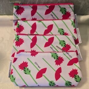 4 Clinique X Donald Pink & Green Floral Zip Cosmetic Bags Pouches Set New